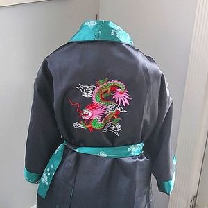 VTG EMBROIDERED DRAGON REVERSIBLE KIMONO ROBE XL